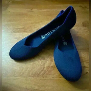 Rothy's Round Toe Slip on Women's Black Knit Flats US 8 wide Dark/Navy Blue Halo